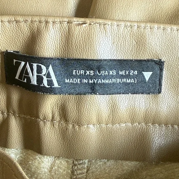 Zara Camel High-Waisted Faux Leather Flare Pants Chic Retro Wide Leg Trousers-XS - Picture 6 of 14